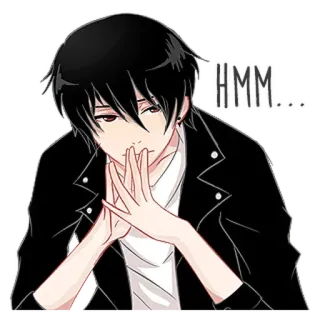 😑 HMM... anime, kreskówka, chłopak, myślenie, hmm whatsapp sticker