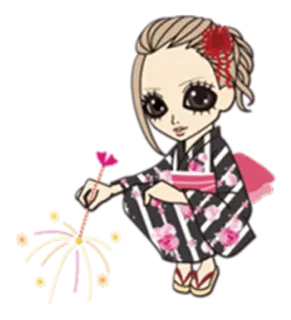 🌸 Anime, Gadis, Yukata, Musim panas, Kembang api, Kembang api stik telegram sticker