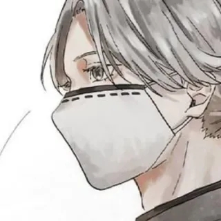 😊 Maske, Anime, Person, Weiß, Grau, Illustration, Stil telegram sticker