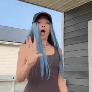 👌 girl, blue hair, cap, gestures, dancing, tiktok trend, influencer, hand signs telegram sticker