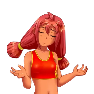 😔 chica anime, dibujos animados, pelo rojo, mujer, camiseta de tirantes roja telegram sticker