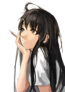 🤔 anime girl, thinking, pencil, drawing, sketch, illustration whatsapp sticker