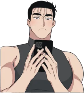 🥺 homem, selfie, ilustração, telefone, músculo telegram sticker