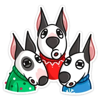 😊 собаки, животные, мультфильм, зима, рождество, бультерьер telegram sticker
