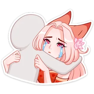 😭 anime, crying, hug, sad, girl whatsapp sticker