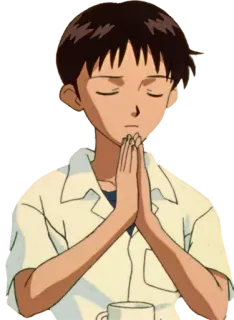 😞 Shinji Ikari Neon Genesis Evangelion animé, nerveux, Evangelion, prière, Shinji telegram sticker