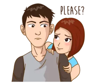 😙 PLEASE dessin animé, couple, suppliant, relation, homme, femme telegram sticker