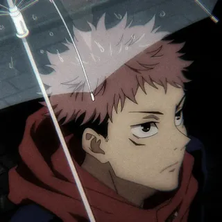 ✨ Yuji Itadori Jujutsu Kaisen Anime, Personaje, Lluvia, Paraguas, Fanart telegram sticker