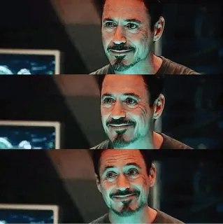 😊 Tony Stark 능글, 아이언맨, 로버트 다우니 주니어, 마블, 영화 장면, 표정, 남자 telegram sticker
