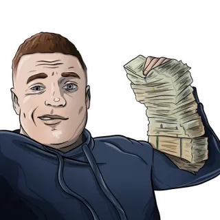 💵 деньги, наличные, стопка, богатство, успех, финансы, парень, мультик telegram sticker