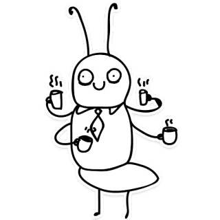 😲 formica, caffè, cartone animato, insetto, bianco e nero, adesivo whatsapp sticker