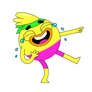 😂 Dessin animé, Personnage, Jaune, Vert, Riant, Pointant telegram sticker