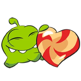 😘 Om Nom Cut the Rope Cartoon, Snoep, Monster, Schattig, Hart telegram sticker