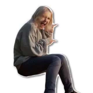👈 mujer, persona, sentada, rubia, señalando, casual telegram sticker