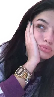 😐 woman, portrait, bored, face, girl, person, wrist watch, jewelry telegram sticker