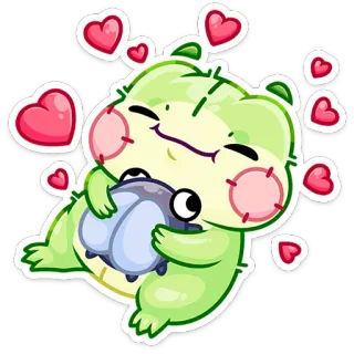 ☺️ Desenho animado, Monstro, Fofo, Corações, Amor, Verde telegram sticker