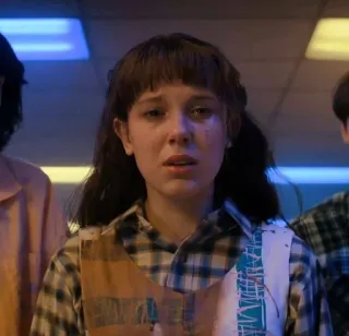 😐 Eleven Stranger Things Eleven, Millie Bobby Brown, Stranger Things, Netflix, Anos 80, Série TV telegram sticker