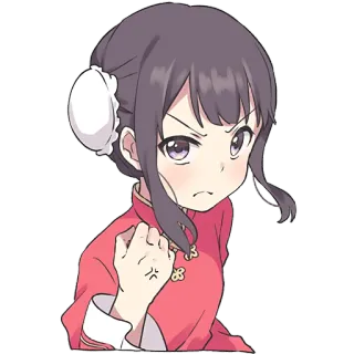 😤 Anime, Enfadada, Chica, Dibujo animado, Personaje, Vestido asiático telegram sticker