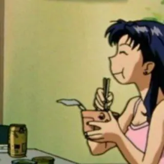 🥠 anime, woman, eating, food, can, chopsticks, manga telegram sticker