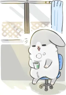 😊 rabbit, cute, animal, cartoon, tea, lazy, relax, chair telegram sticker