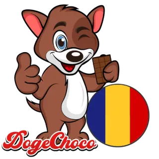 🇹🇩 DogeChoco pies, czekolada, doge, słodki, kreskówka, kciuk w górę, flaga, Rumunia telegram sticker