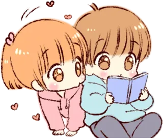 👀 Dessin animé, Couple, Lecture, Mignon, Amour, Coeurs telegram sticker