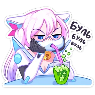 ⭐ БУЛЬ буль буль anime, bevanda, gatto, ragazza, bolle, russo telegram sticker