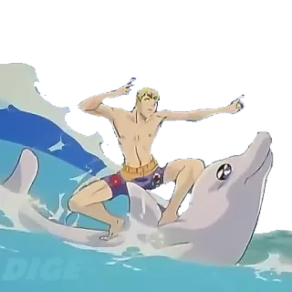 🏄 DIGE man, dolphin, ocean, swimsuit, waves, riding telegram sticker
