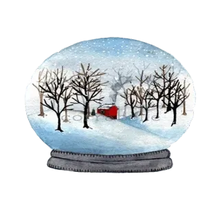 😶 雪花球, 冬天, 雪, 树, 房子 telegram sticker