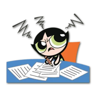 ✏ Buttercup The Powerpuff Girls cartoon, girl, writing, desk, paper, angry telegram sticker
