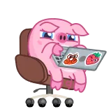 😓 豚, ラップトップ, 座っている, 椅子, イチゴ, 漫画 telegram sticker