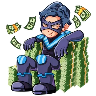 💵 soldi, contanti, supereroe, cartone animato, ricchezza, ricco, personaggio whatsapp sticker