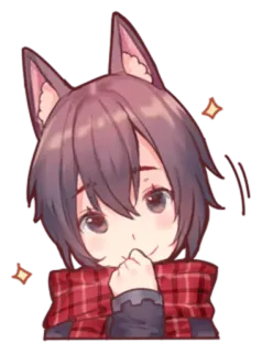 😶 anime, cartoon, kawaii, cute, cat ears, girl, scarf, sparkles telegram sticker