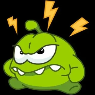 😠 Om Nom Cut the Rope angry, monster, lightning, green, game telegram sticker