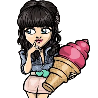 🍦 만화, 아이스크림, 소녀, 갈색 머리, 달콤한, 귀여운 telegram sticker