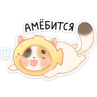 😊 АМЁБИТСЯ gato, lindo, pez, dibujo animado, animal, pegatina whatsapp sticker