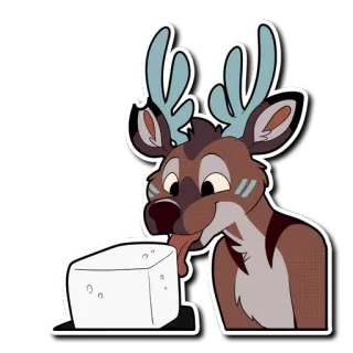 👅 cerf, animal, dessin animé, autocollant, poilu, lécher, cube, glace telegram sticker