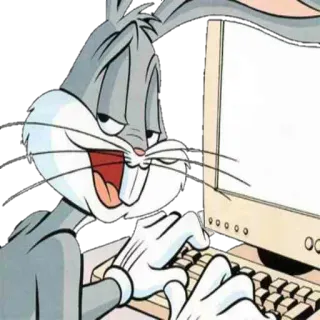 😒 Bugs Bunny cartoon, rabbit, computer, typing, looney tunes whatsapp sticker