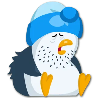😩 penguin, sleepy, cartoon, animal, cute, winter, hat telegram sticker