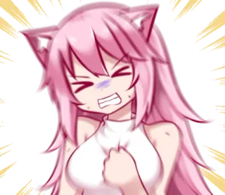 😫 Anime, Neko, mignon, cheveux roses, en colère telegram sticker