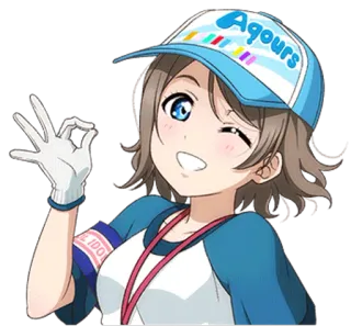👌 Aqours Anime, Menina, Idol, Gesto OK, Sorrindo whatsapp sticker