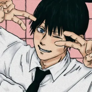 ✌️ Aki Hayakawa Chainsaw Man อากิ ฮายาคาวะ, เชนซอว์แมน, อนิเมะ, มังงะ, ตัวละคร, ขยิบตา, ปืนนิ้ว whatsapp sticker