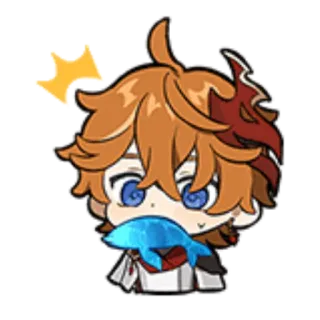 🐟 Tartaglia Genshin Impact Anime, Videojuego, Personaje, Tartaglia, Genshin Impact, Chibi whatsapp sticker