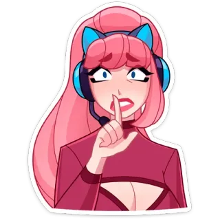 🤫 动漫, 女孩, 猫耳, 耳机, 游戏玩家, 粉色头发 whatsapp sticker