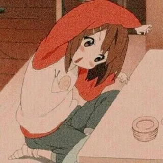 🙃 anime girl, cartoon, kawaii, hoodie, cute, manga, sitting telegram sticker