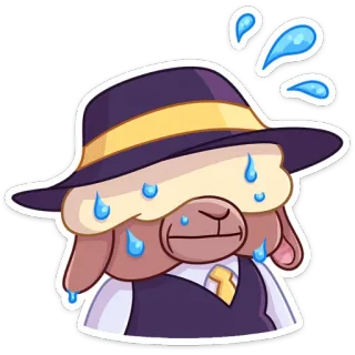 😭 sweating, nervous, sheep, cartoon, character, hat, worried telegram sticker