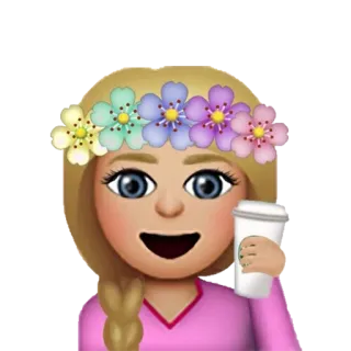 👩 emoji, woman, flowers, blonde, coffee, portrait whatsapp sticker