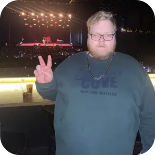 ✌ rhymes mężczyzna, osoba, okulary, koncert, znak pokoju telegram sticker