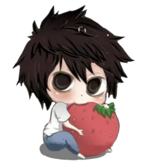 🍓 L Lawliet Death Note Anime, Manga, Detektiv, Erdbeere, Chibi, Cartoon telegram sticker