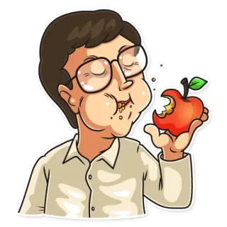 😑 pomme, manger, homme, dessin animé, nourriture, collation, morsure telegram sticker
